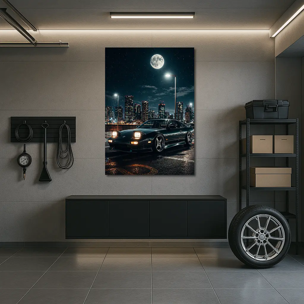 Nissan 240SX S13 Black Coupe Night City Full Moon – Wall Art