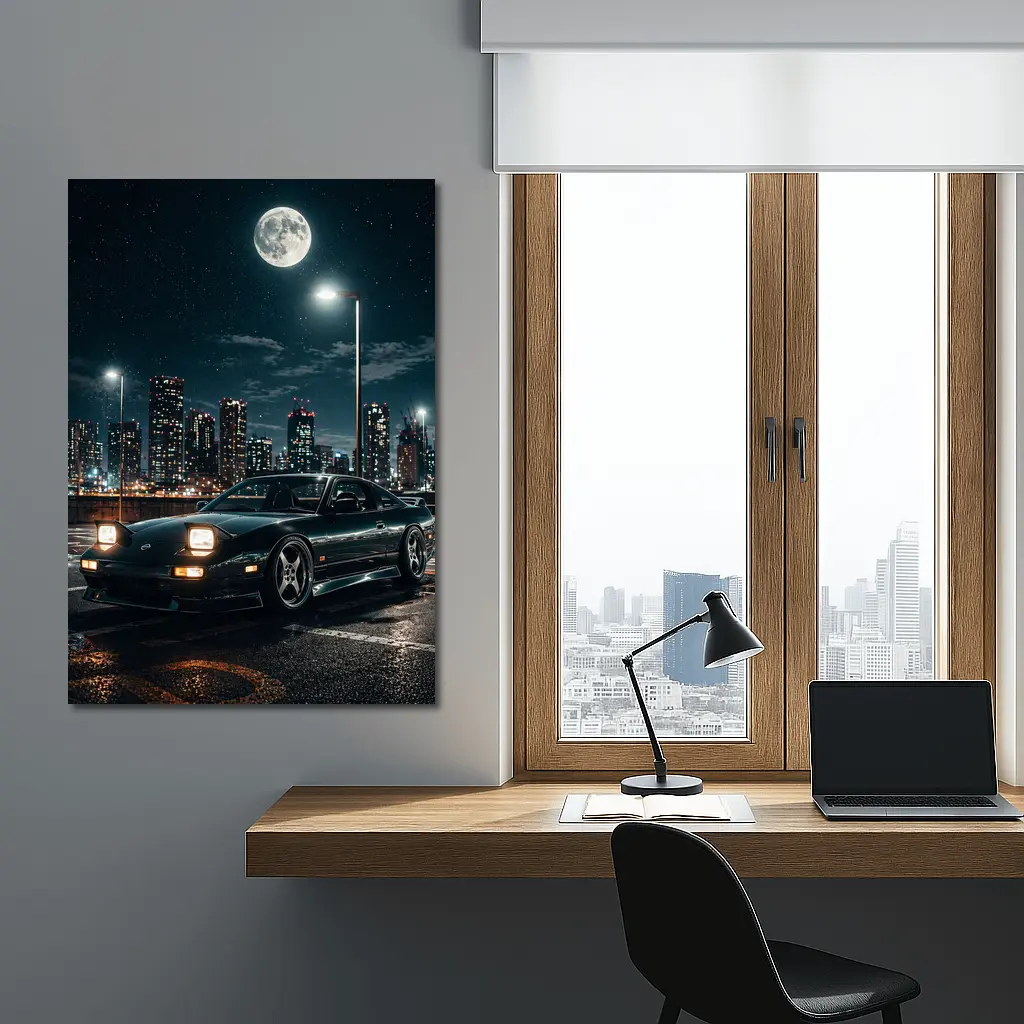 Nissan 240SX S13 Black Coupe Night City Full Moon – Wall Art