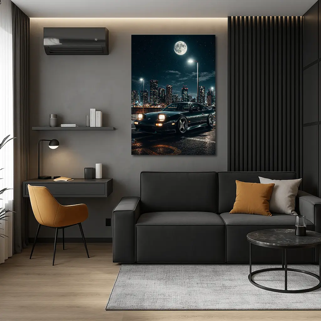 Nissan 240SX S13 Black Coupe Night City Full Moon – Wall Art