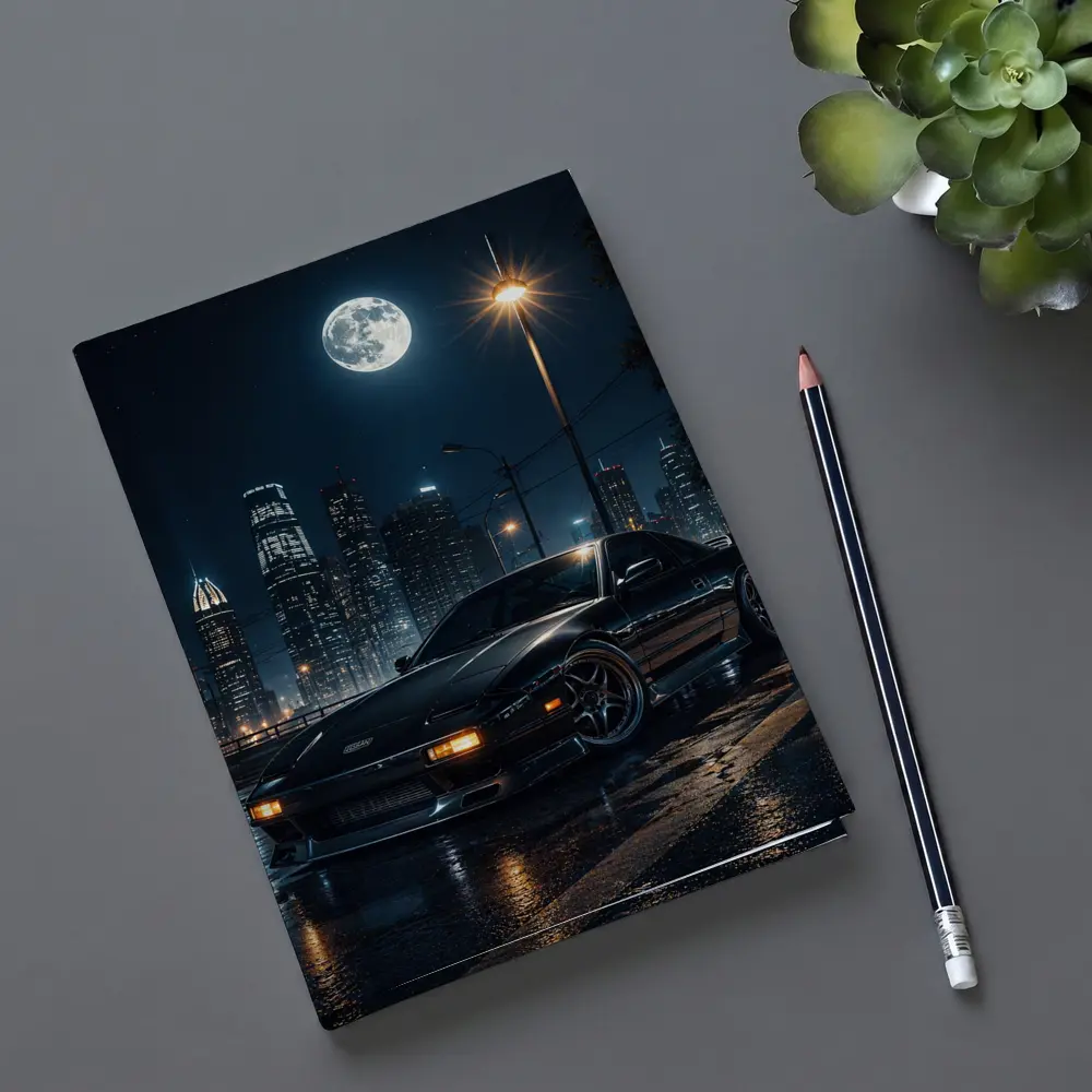 Nissan 240SX Night City Moon Scene – Notebooks