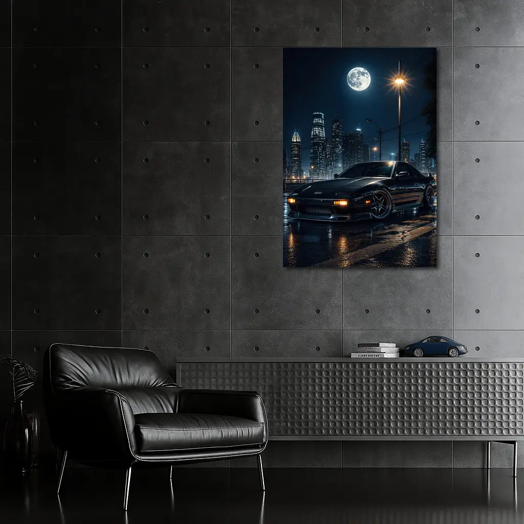 Nissan 240SX Night City Moon Scene – Wall Art