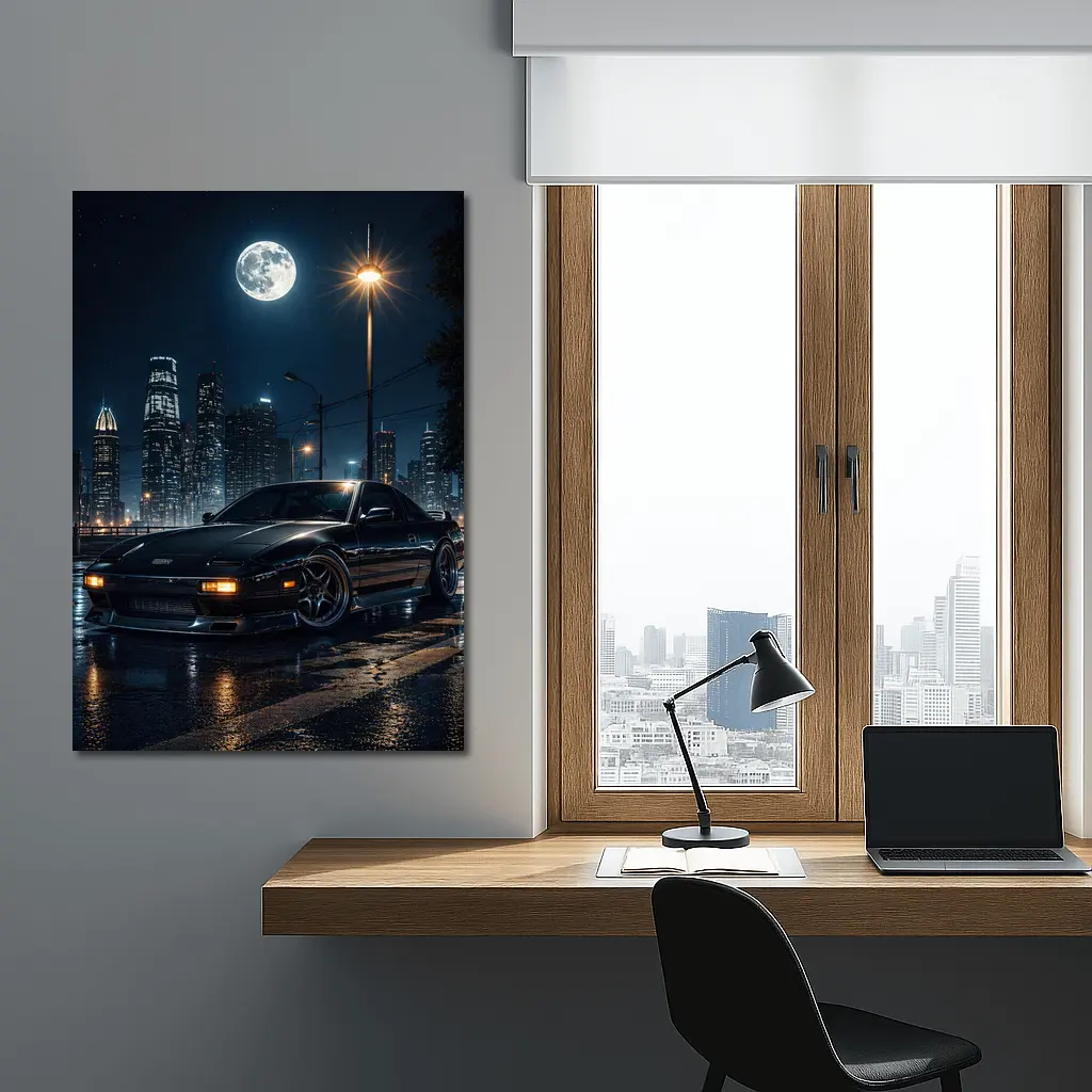 Nissan 240SX Night City Moon Scene – Wall Art