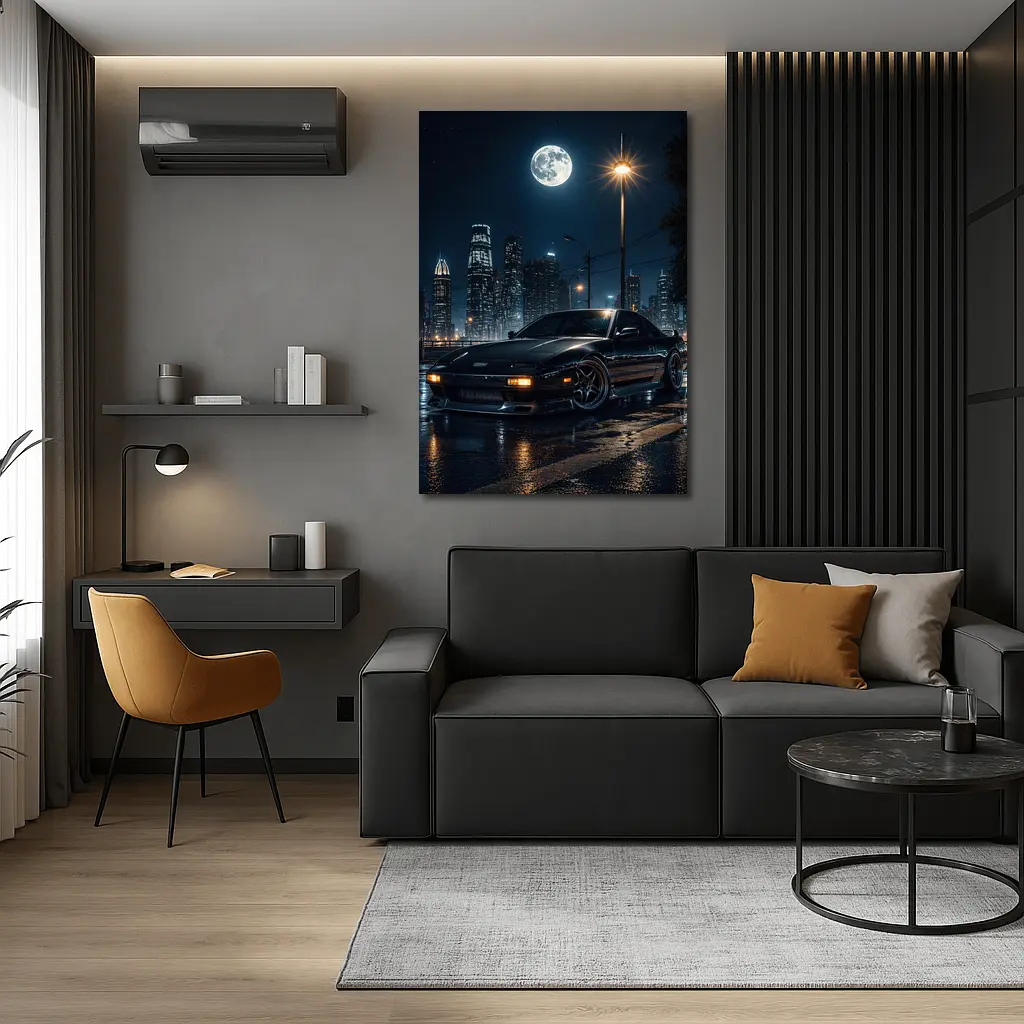 Nissan 240SX Night City Moon Scene – Wall Art