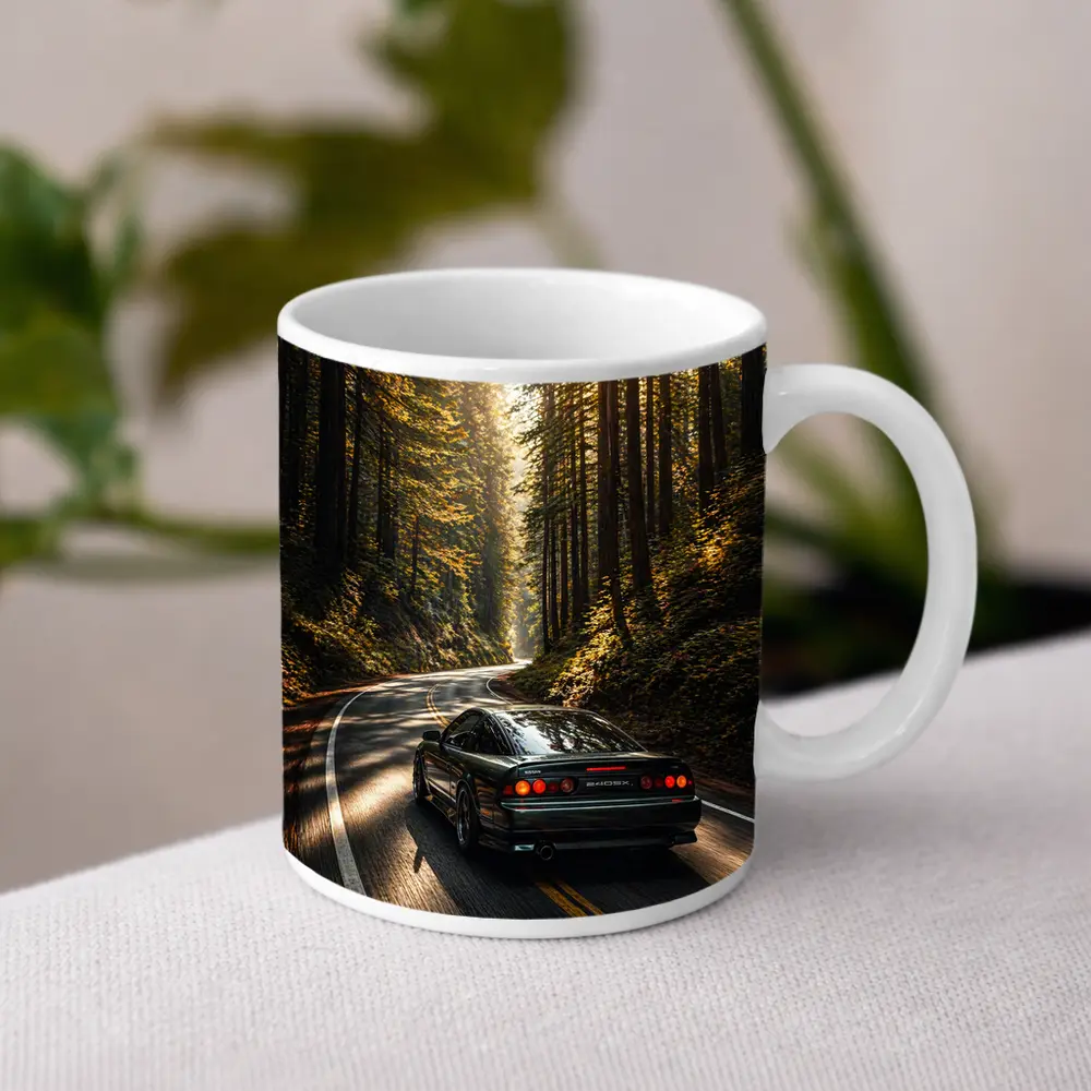 Nissan 240SX Rear View Forest Road – Mugs