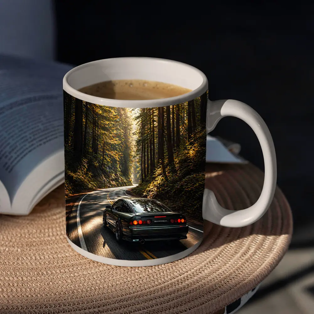 Nissan 240SX Rear View Forest Road – Mugs