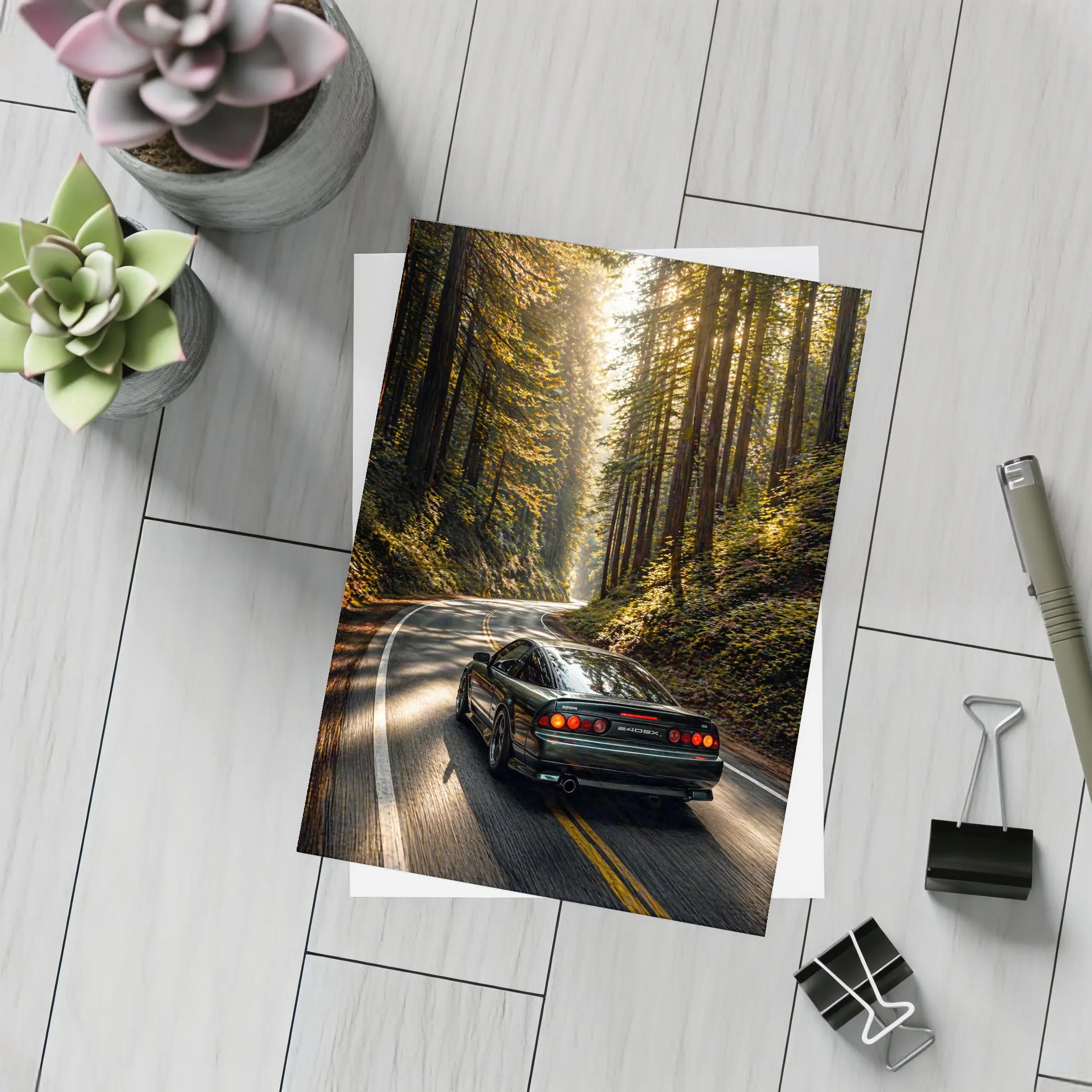 Nissan 240SX Rear View Forest Road – Postcards