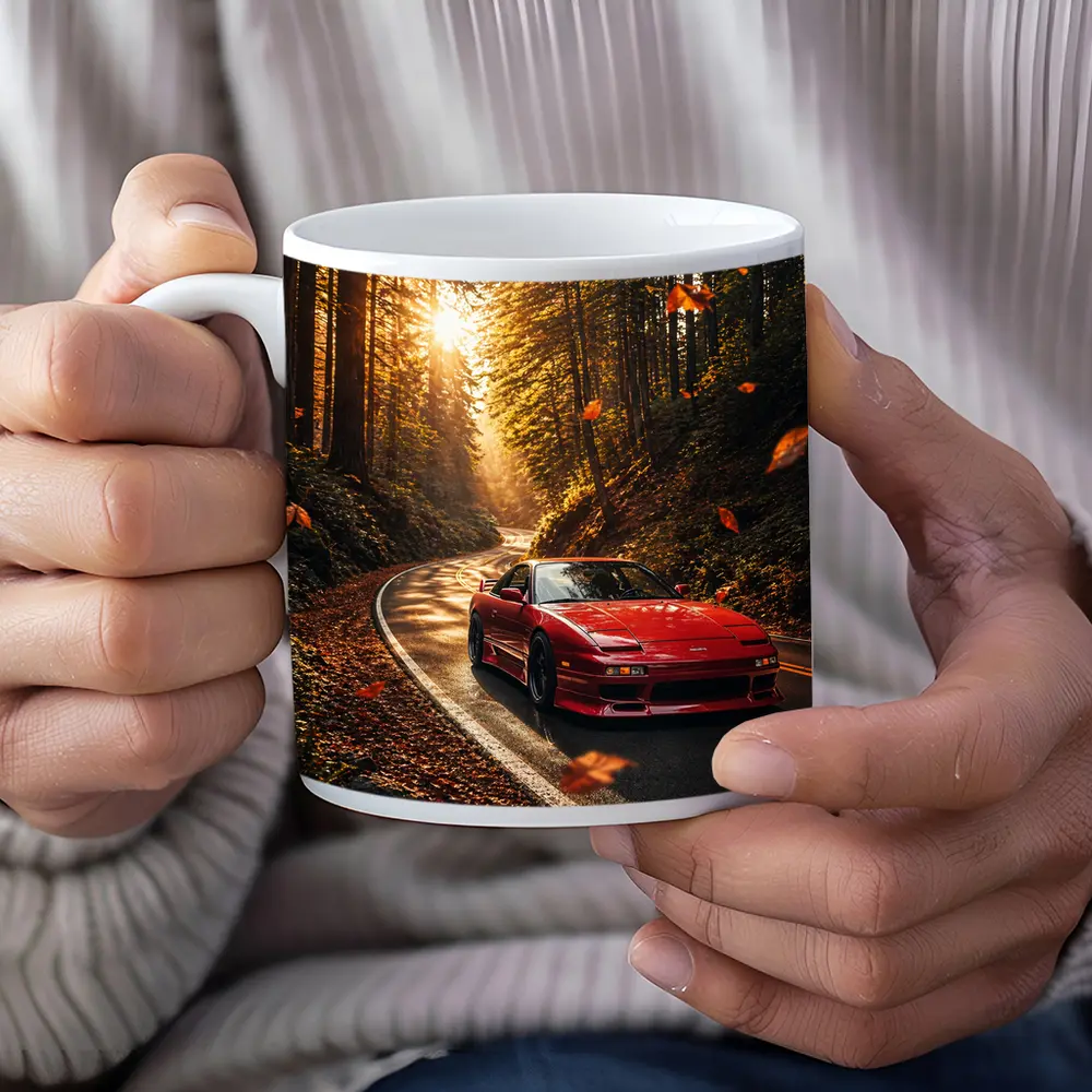 Nissan 240SX Red Car Forest Road – Mugs