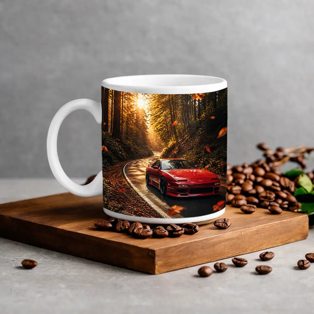 Nissan 240SX Red Car Forest Road – Mugs