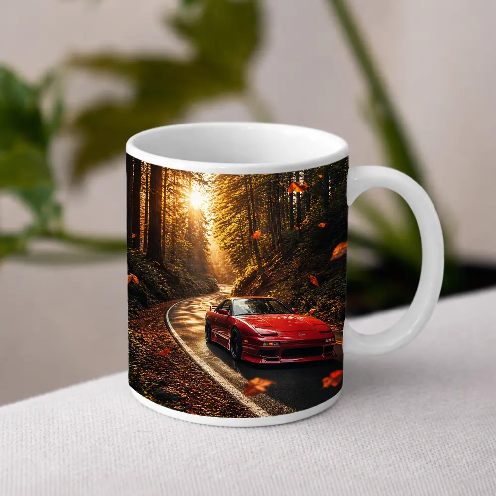 Nissan 240SX Red Car Forest Road – Mugs