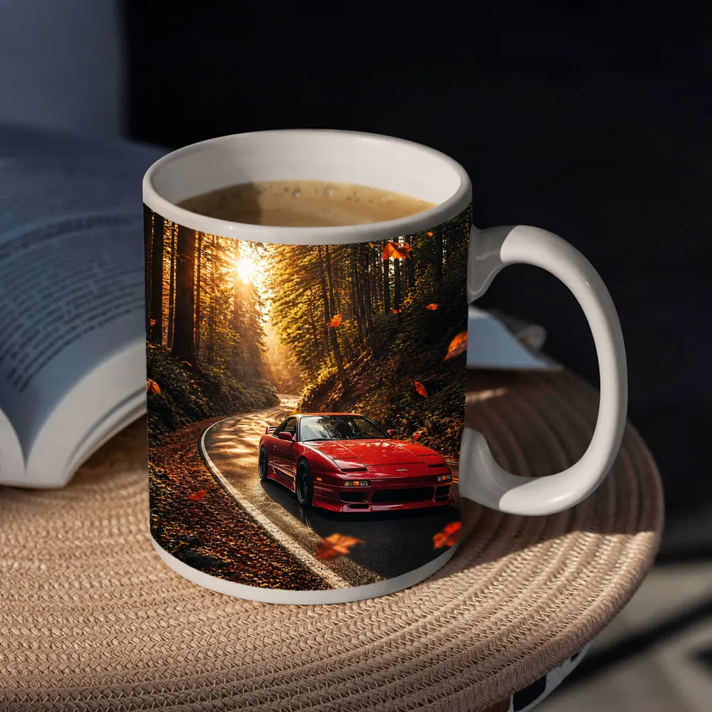 Nissan 240SX Red Car Forest Road – Mugs