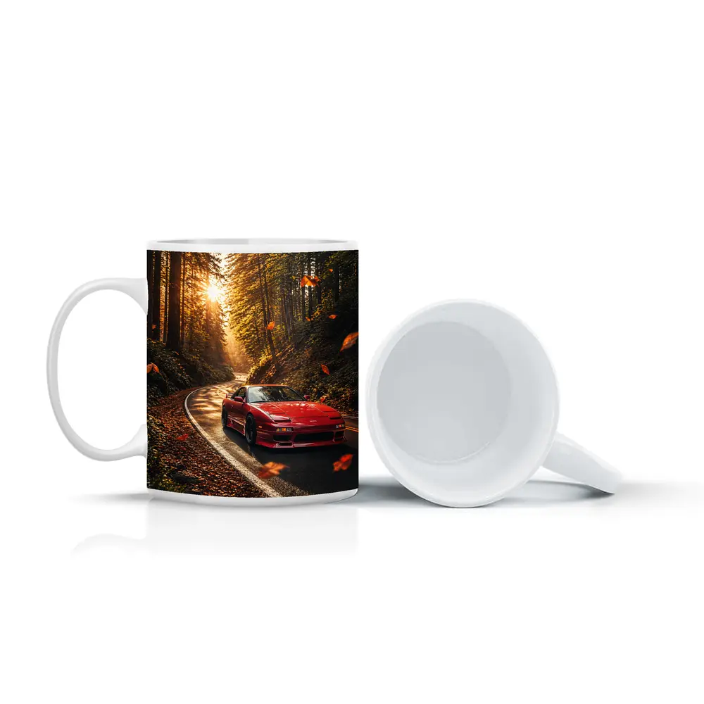 Nissan 240SX Red Car Forest Road – Mugs