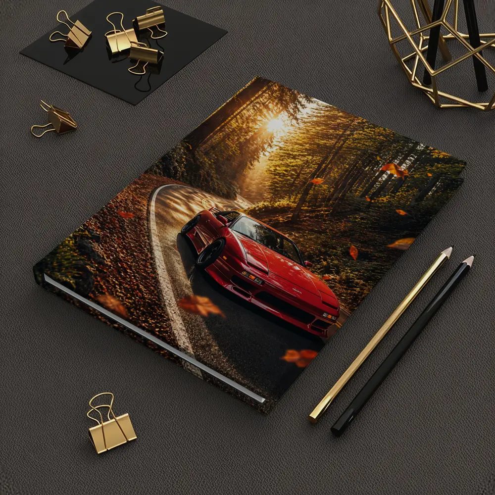 Nissan 240SX Red Car Forest Road – Notebooks