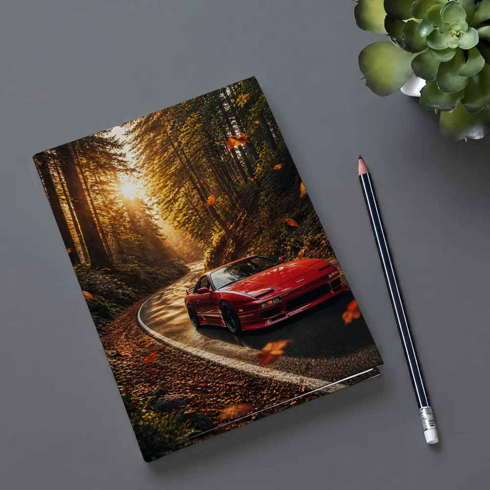 Nissan 240SX Red Car Forest Road – Notebooks