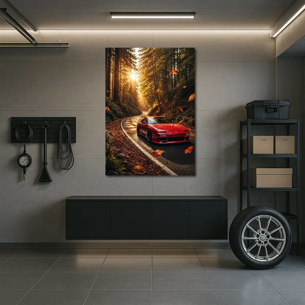 Nissan 240SX Red Car Forest Road – Wall Art