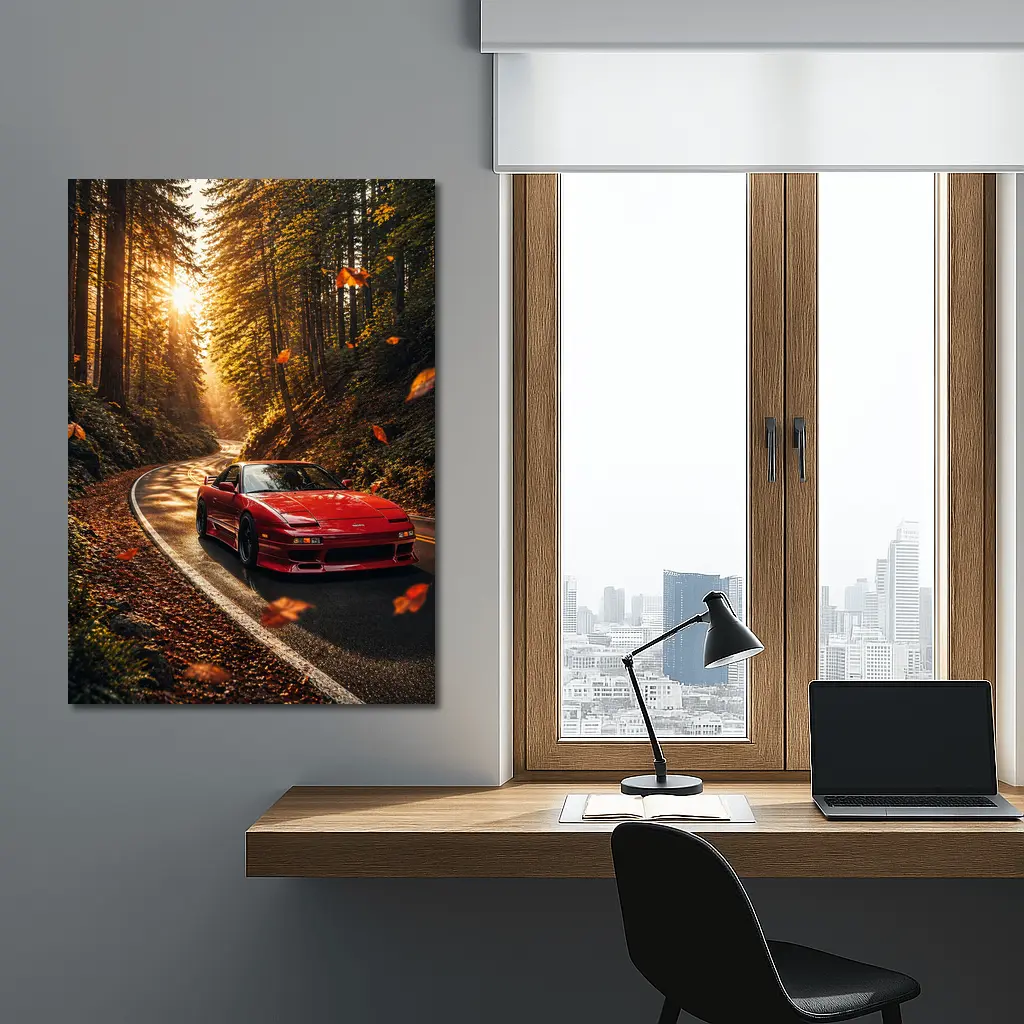 Nissan 240SX Red Car Forest Road – Wall Art