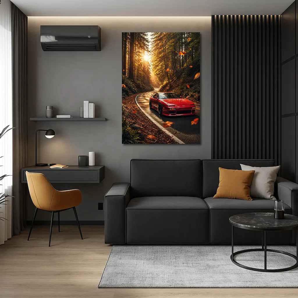 Nissan 240SX Red Car Forest Road – Wall Art