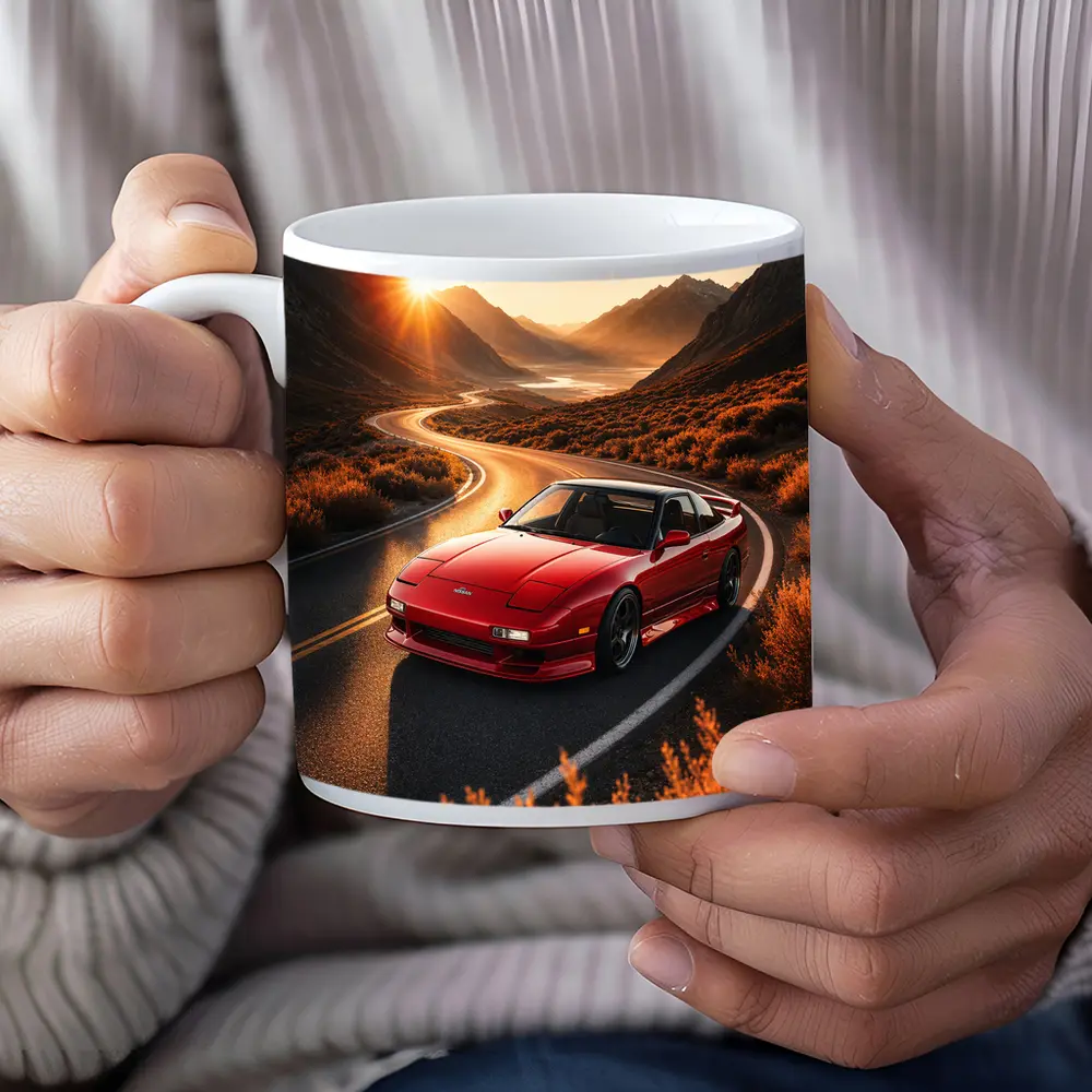 Nissan 240SX Red Car Mountain Sunset Road – Mugs
