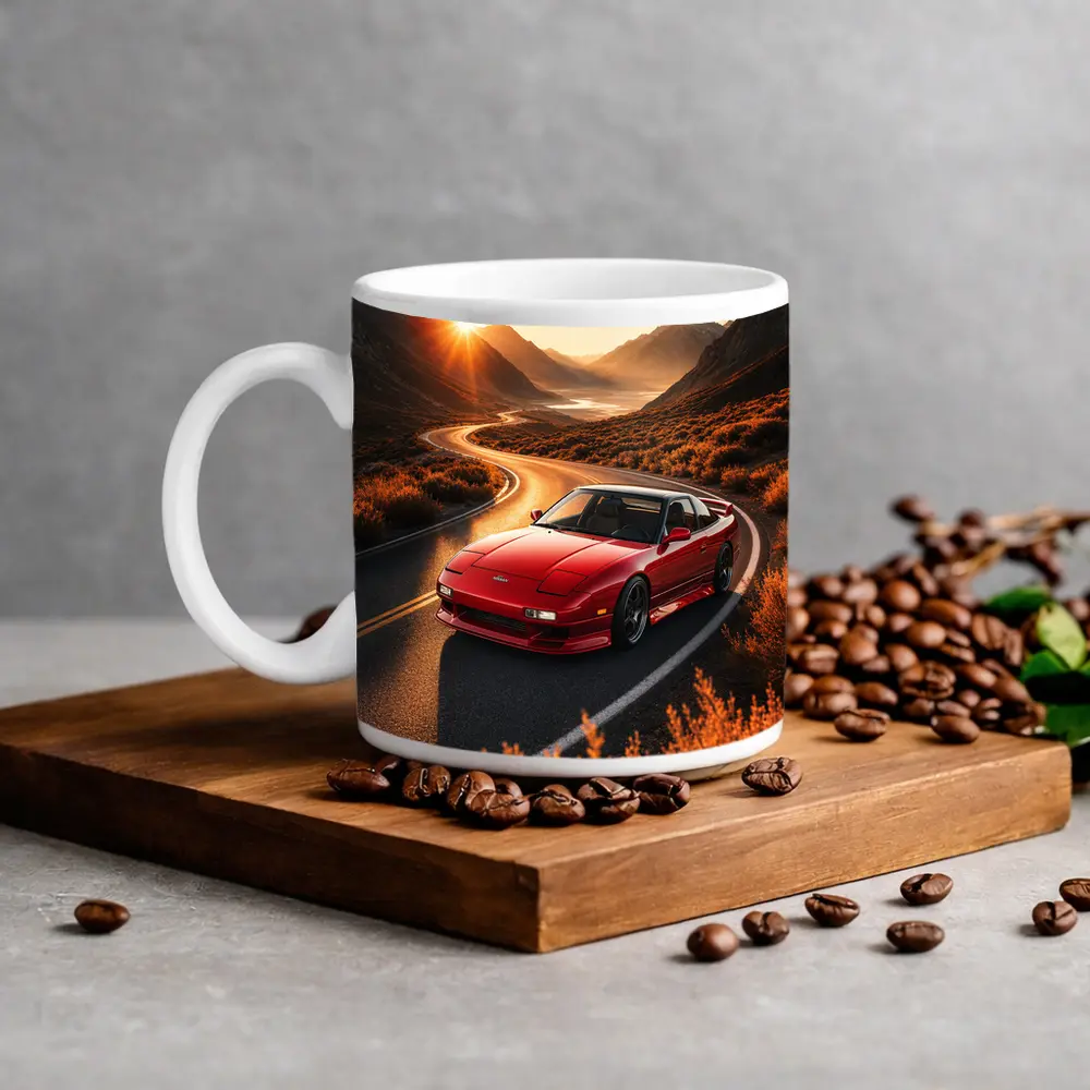 Nissan 240SX Red Car Mountain Sunset Road – Mugs