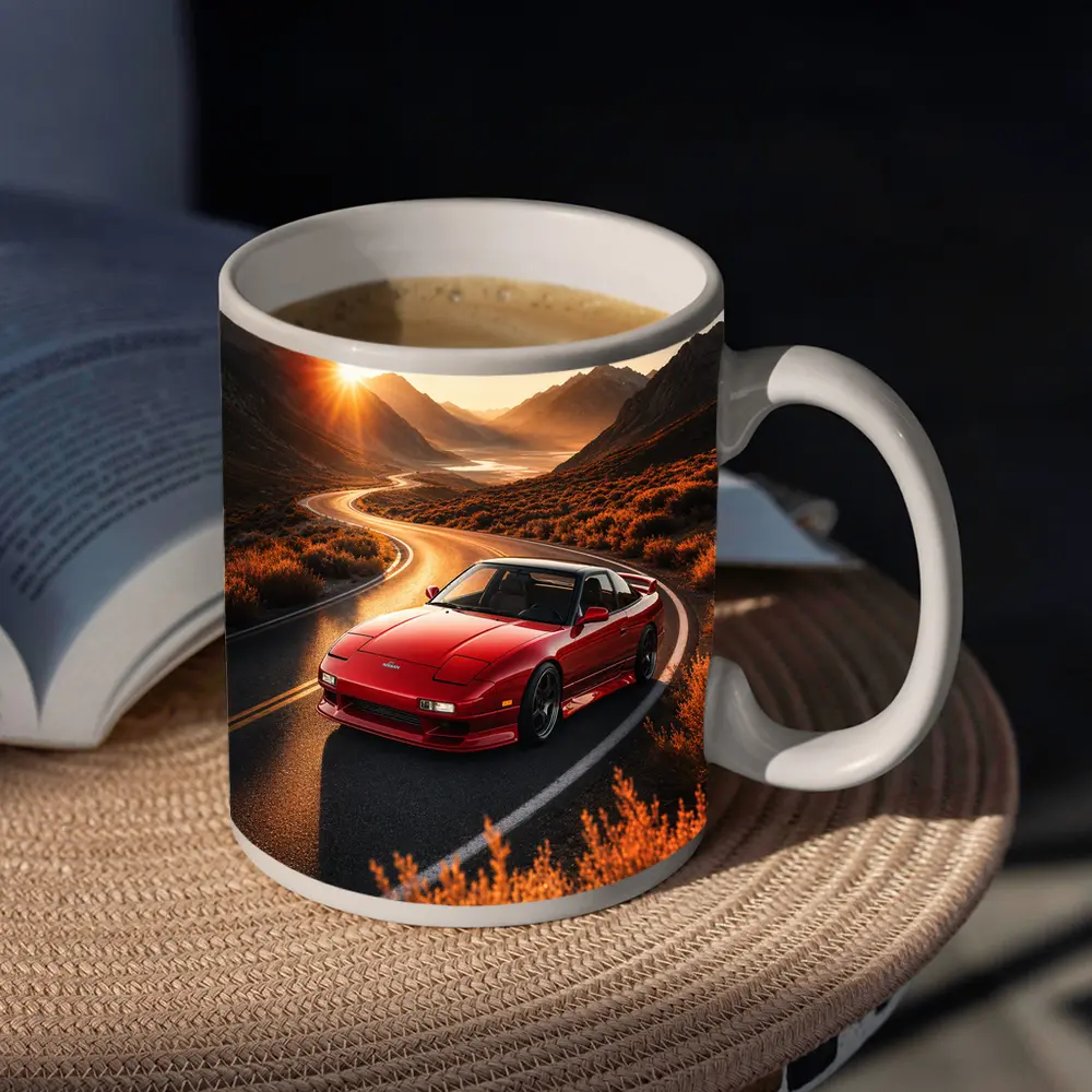 Nissan 240SX Red Car Mountain Sunset Road – Mugs