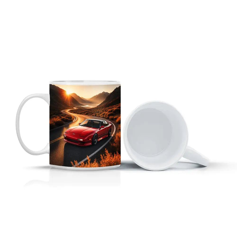 Nissan 240SX Red Car Mountain Sunset Road – Mugs