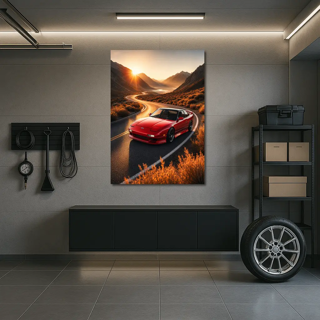 Nissan 240SX Red Car Mountain Sunset Road – Wall Art