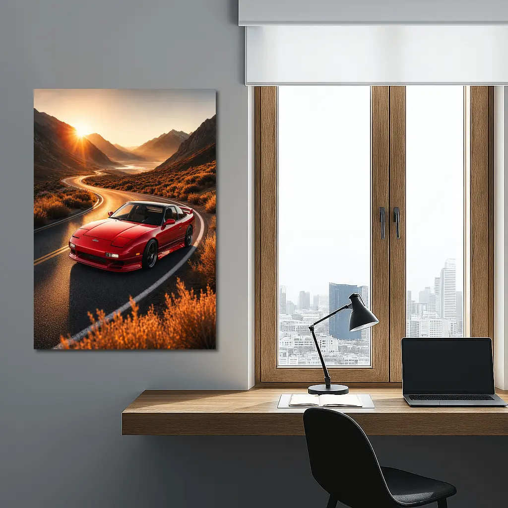 Nissan 240SX Red Car Mountain Sunset Road – Wall Art