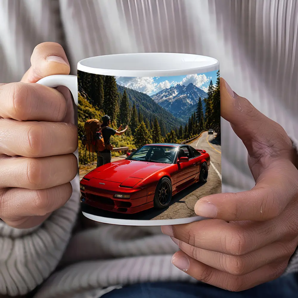 Nissan 240SX Red Sports Car Mountain Road – Mugs