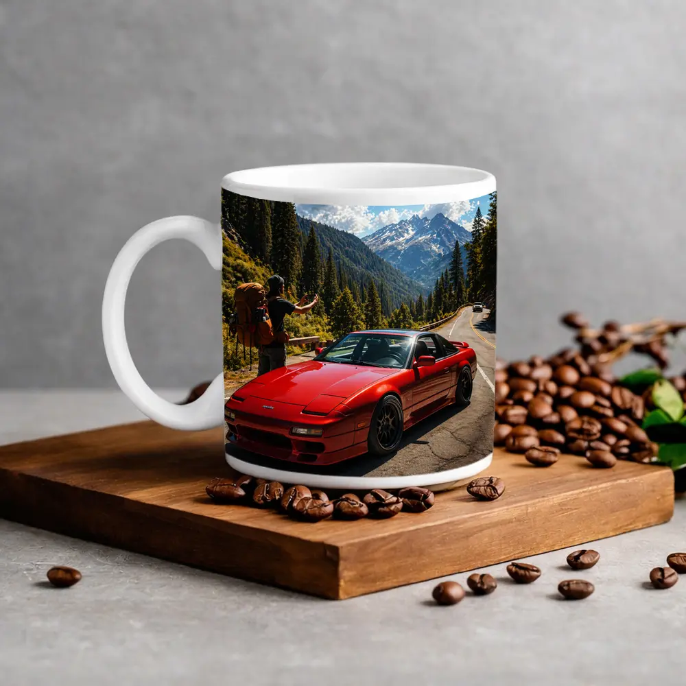 Nissan 240SX Red Sports Car Mountain Road – Mugs