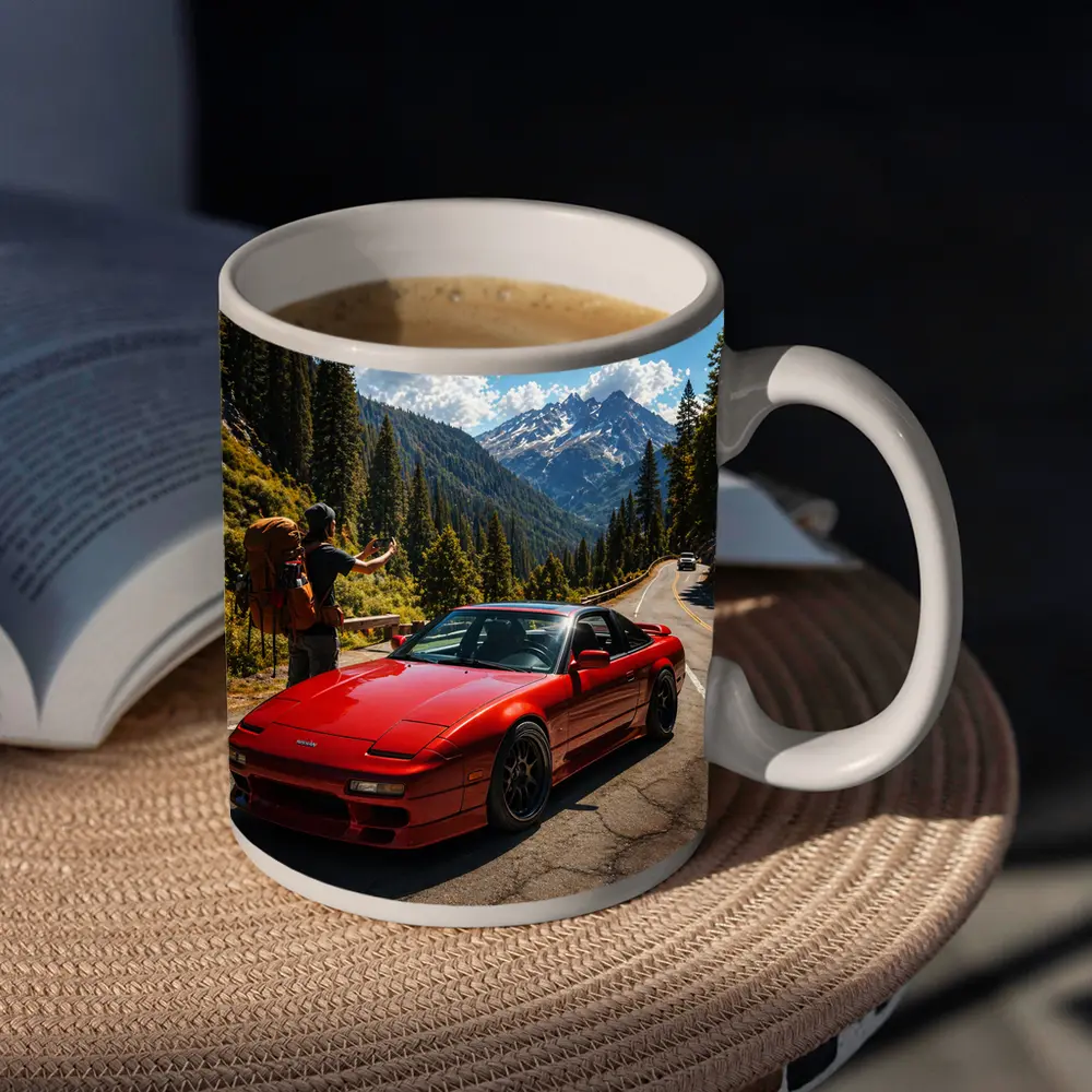 Nissan 240SX Red Sports Car Mountain Road – Mugs