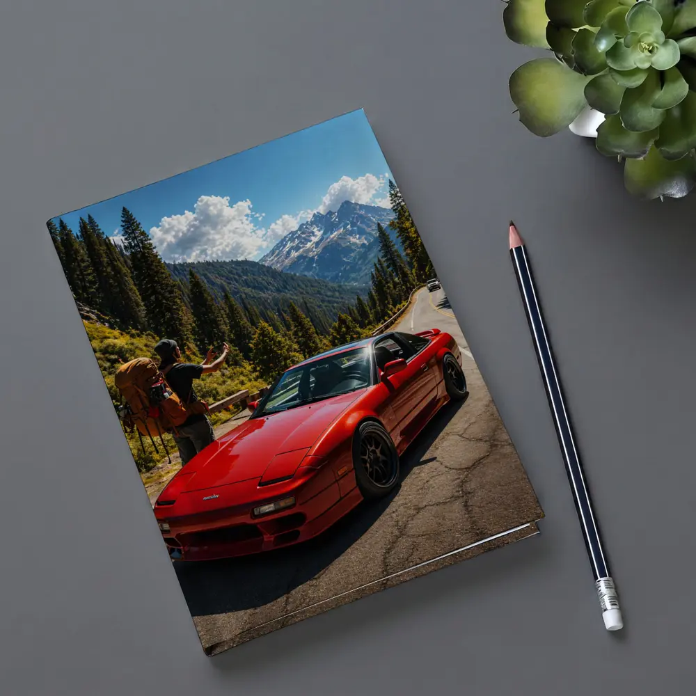 Nissan 240SX Red Sports Car Mountain Road – Notebooks