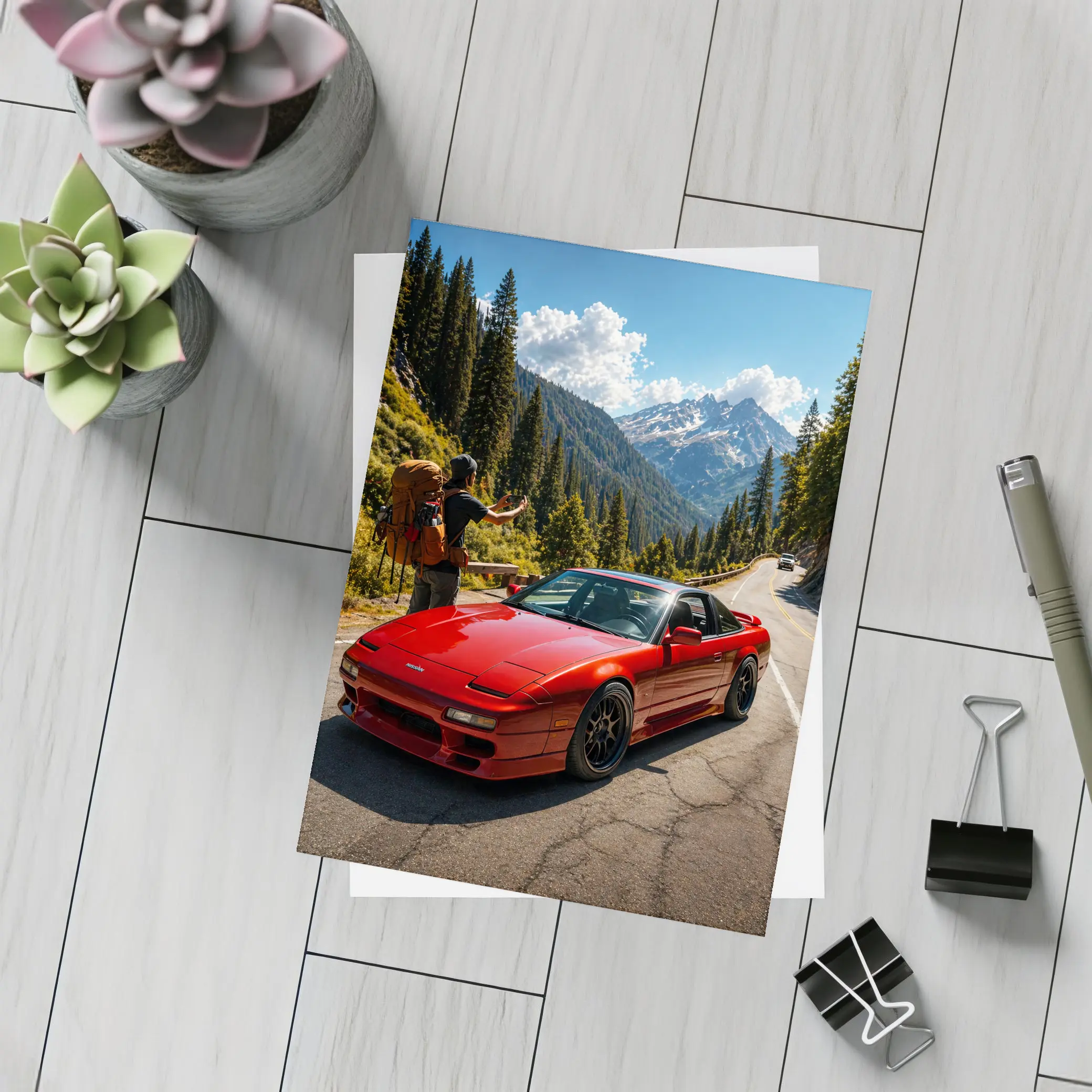 Nissan 240SX Red Sports Car Mountain Road – Postcards