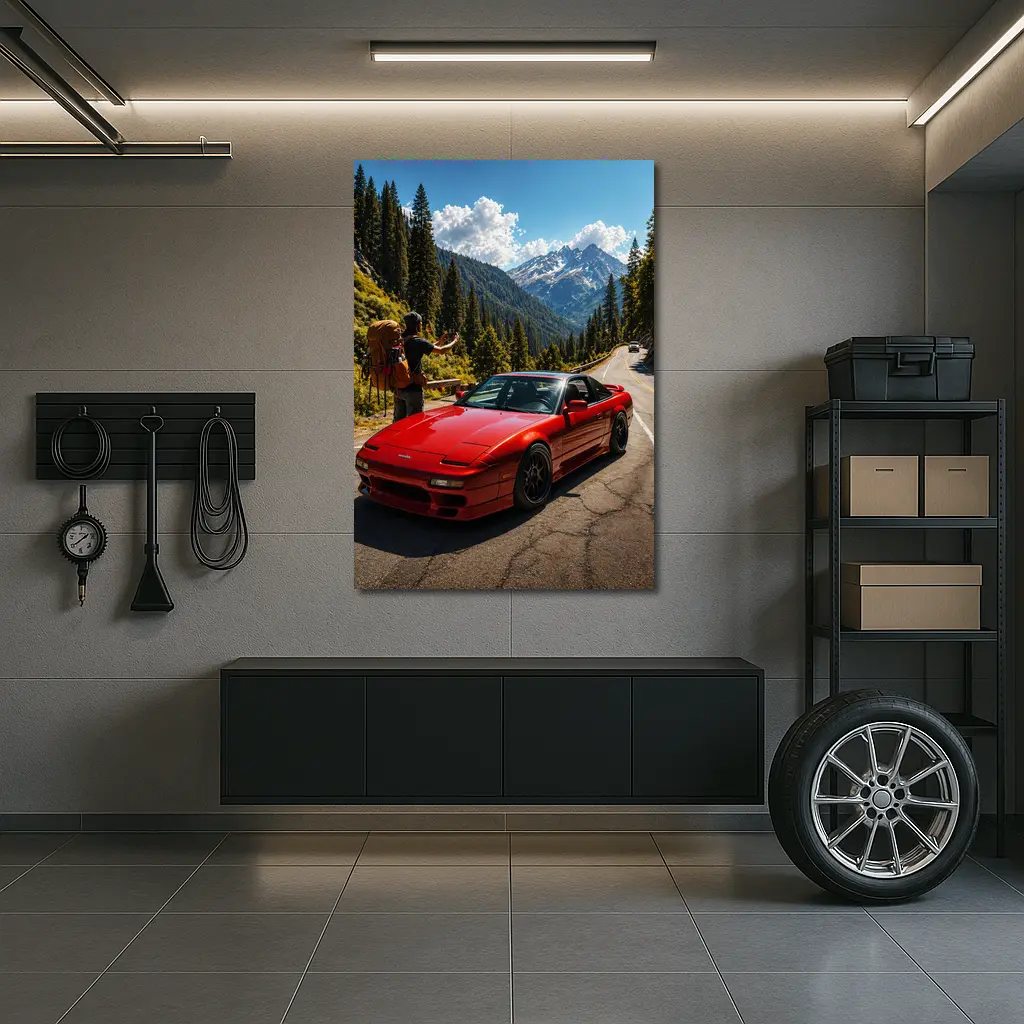 Nissan 240SX Red Sports Car Mountain Road – Wall Art