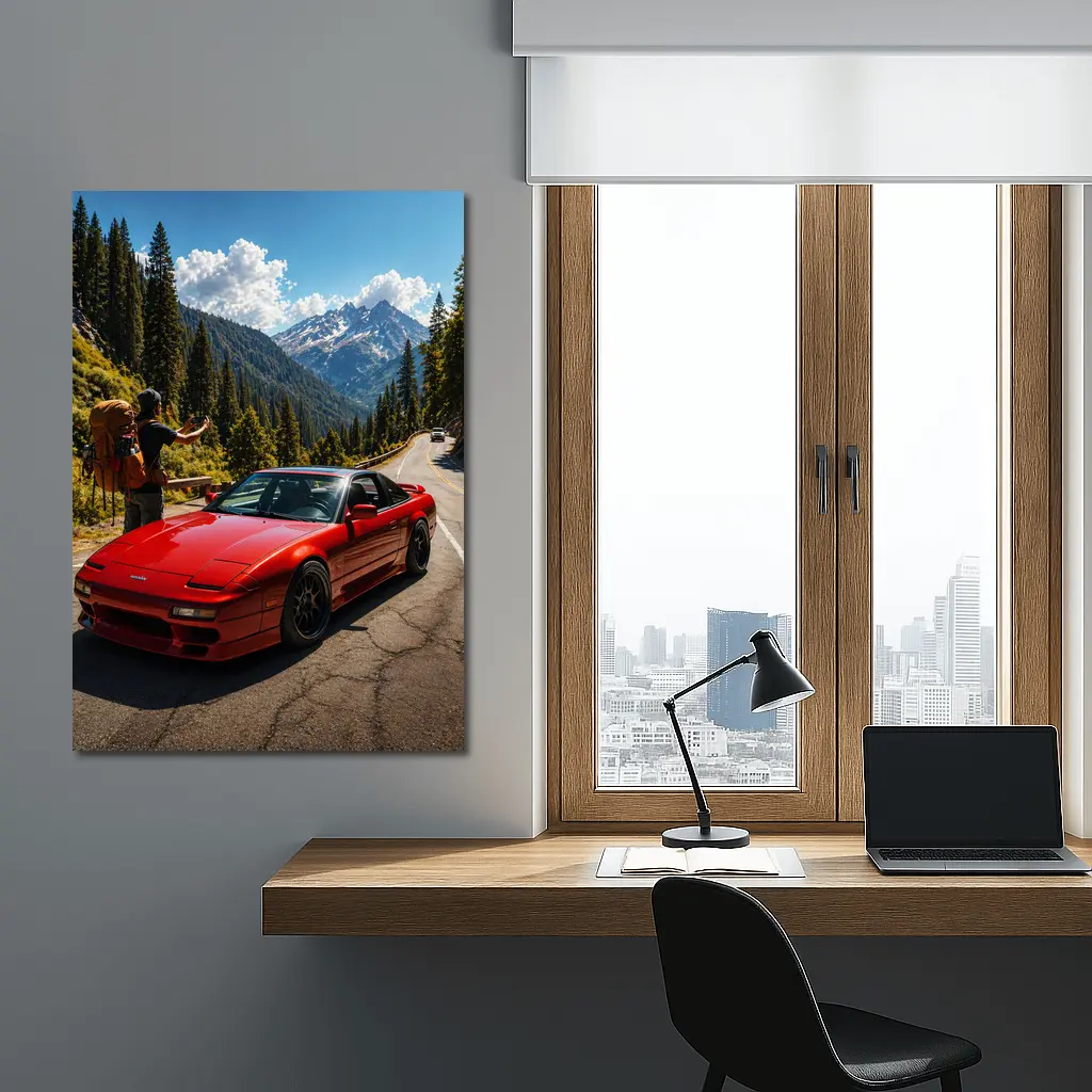 Nissan 240SX Red Sports Car Mountain Road – Wall Art