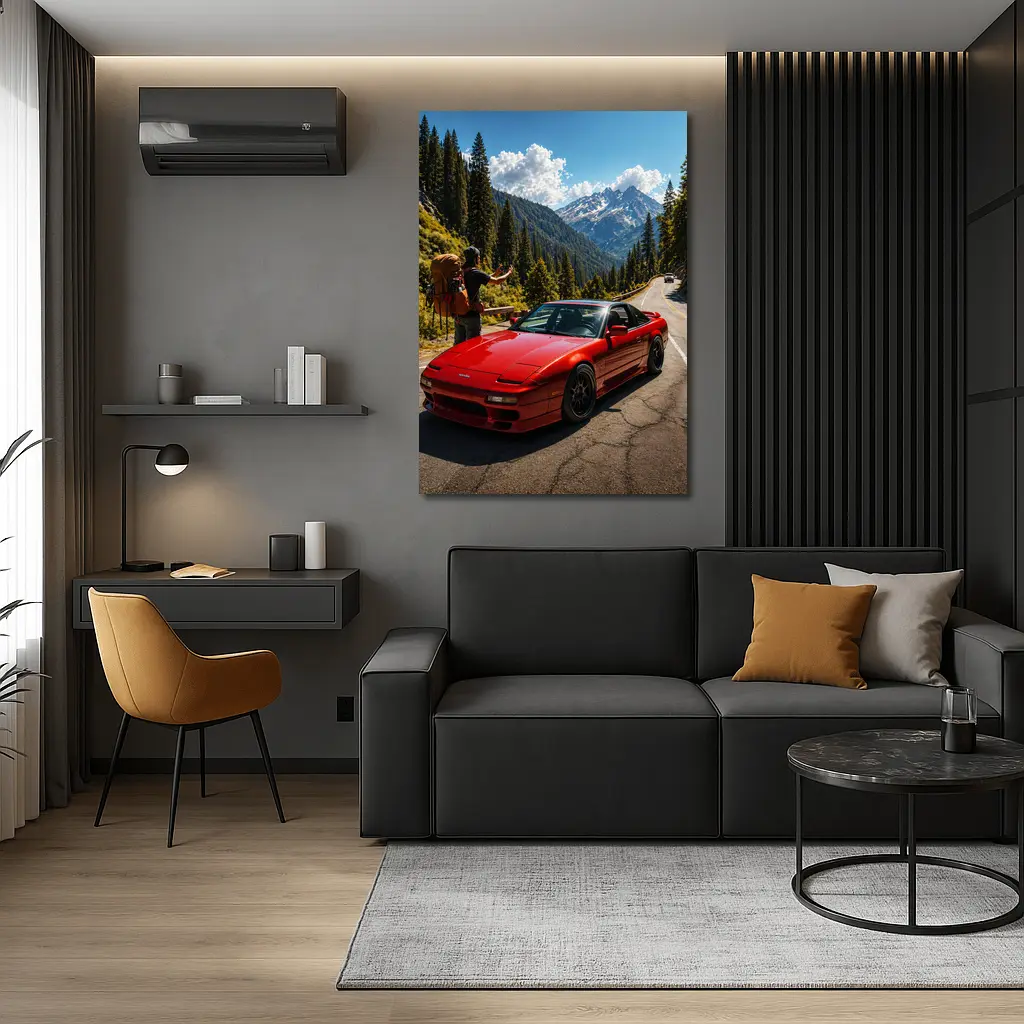 Nissan 240SX Red Sports Car Mountain Road – Wall Art