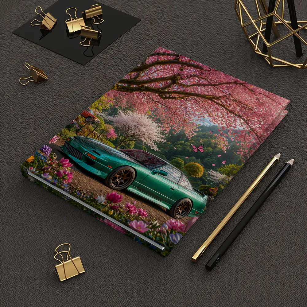 Nissan 240SX Teal Coupe Under Cherry Blossoms – Notebooks