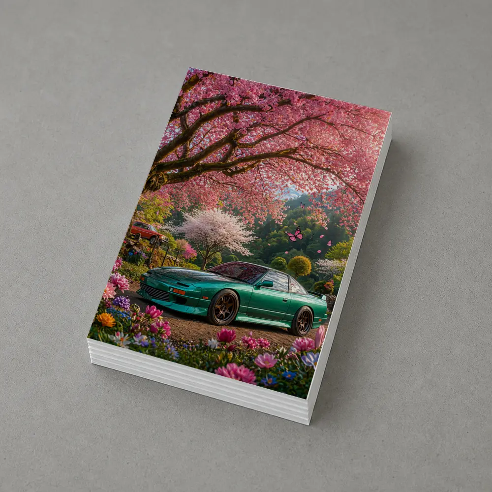 Nissan 240SX Teal Coupe Under Cherry Blossoms – Postcards