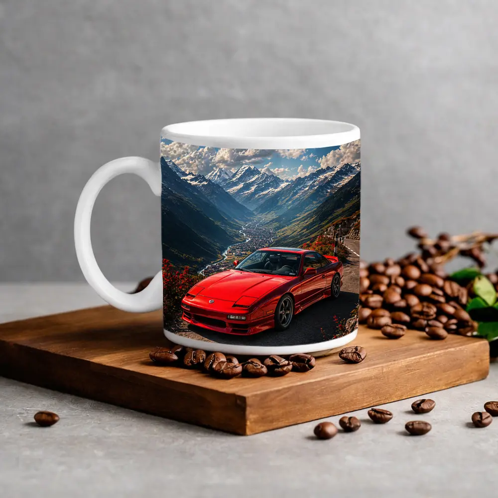Nissan 240SX Red Car Mountain Road – Mugs