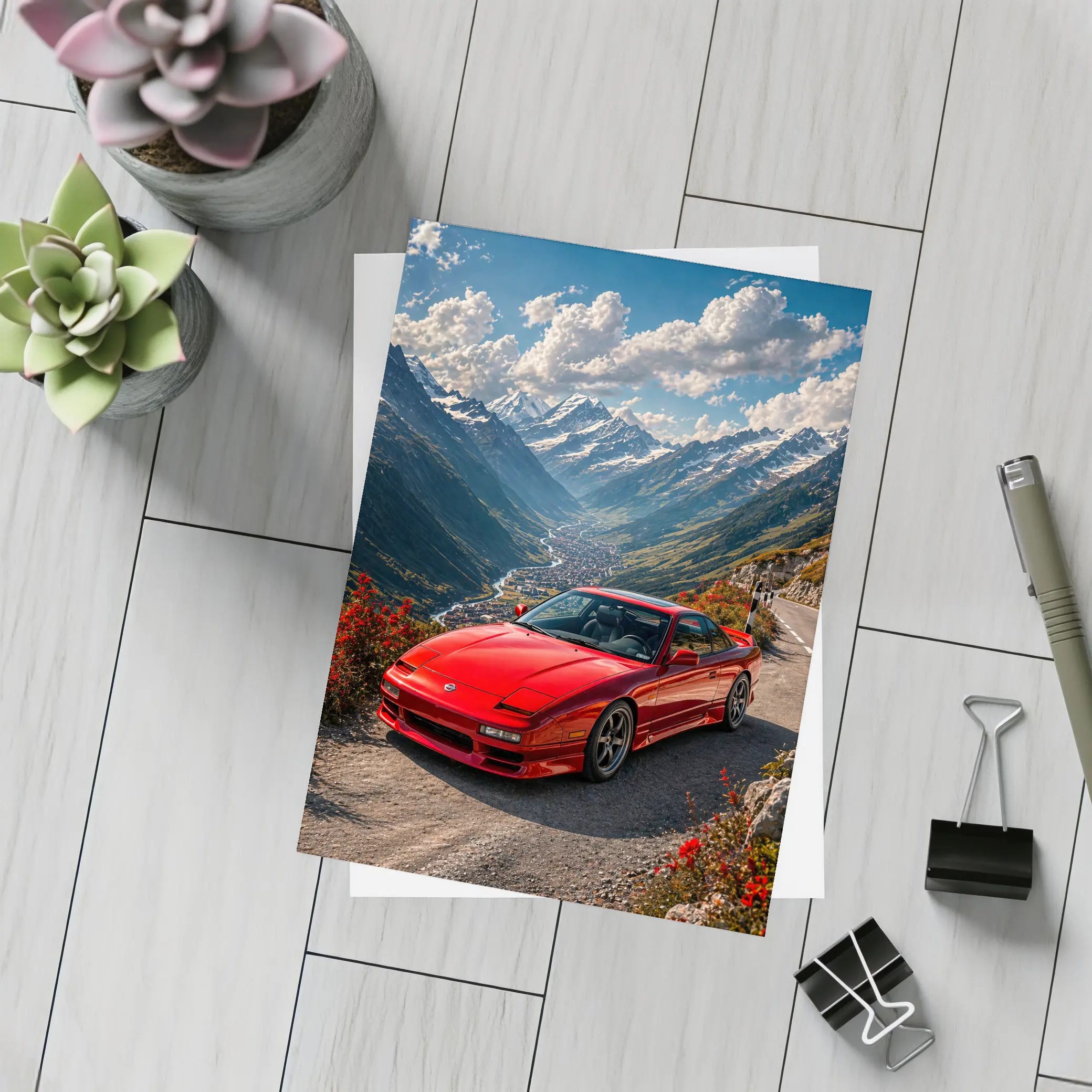Nissan 240SX Red Car Mountain Road – Postcards