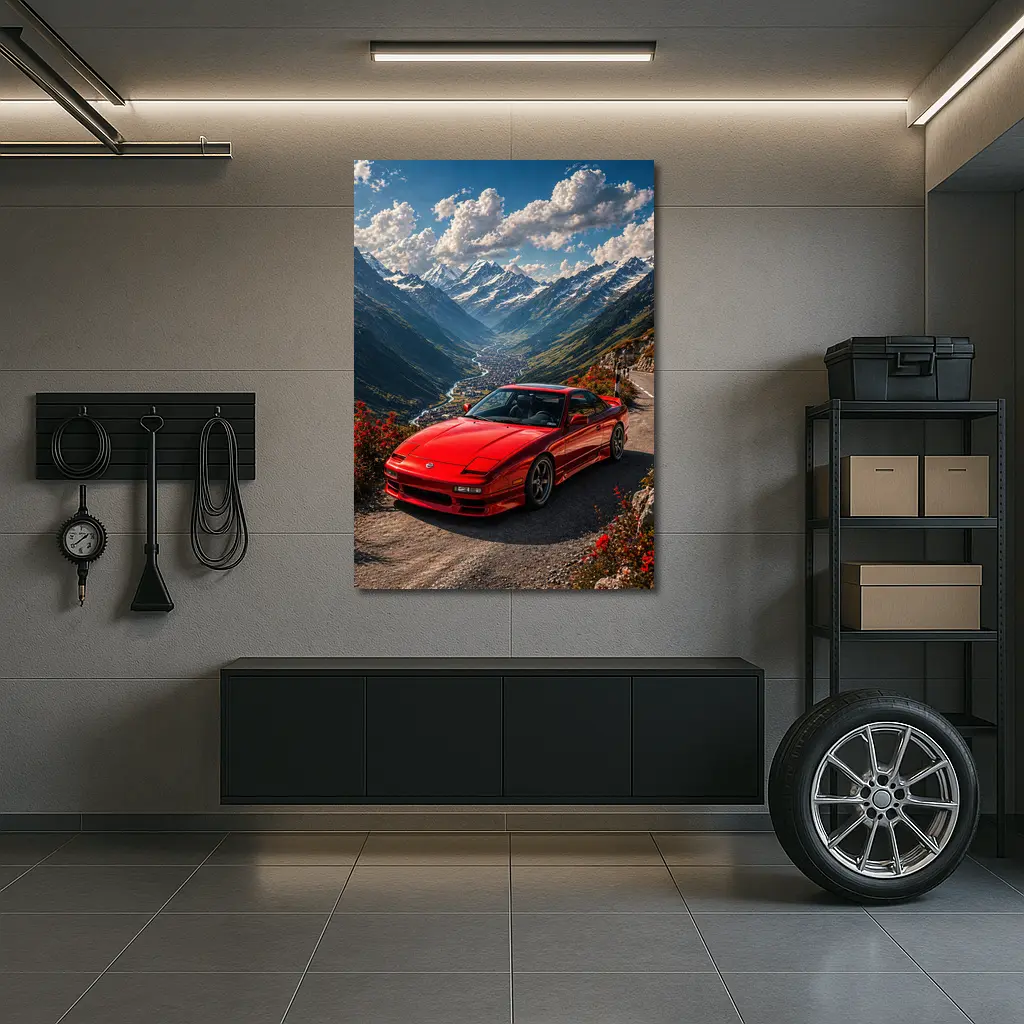 Nissan 240SX Red Car Mountain Road – Wall Art
