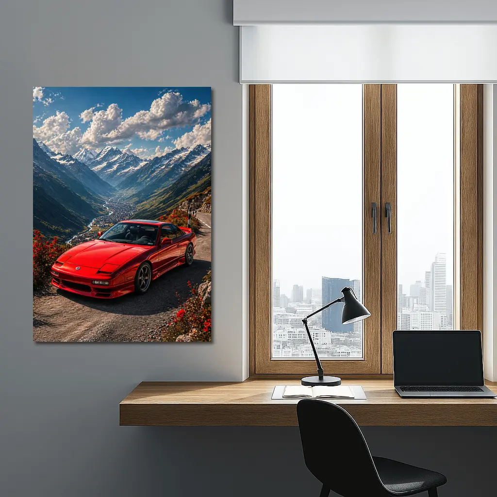Nissan 240SX Red Car Mountain Road – Wall Art