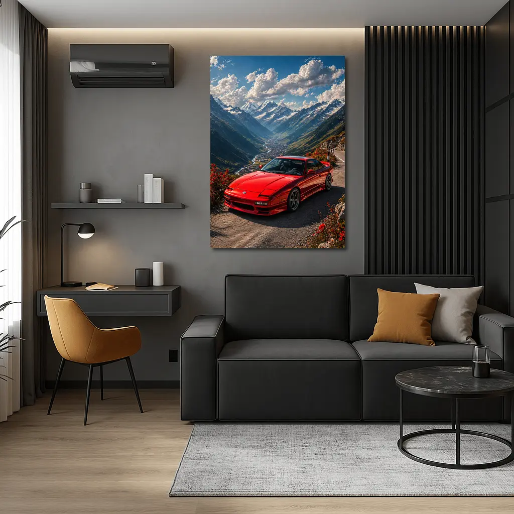 Nissan 240SX Red Car Mountain Road – Wall Art