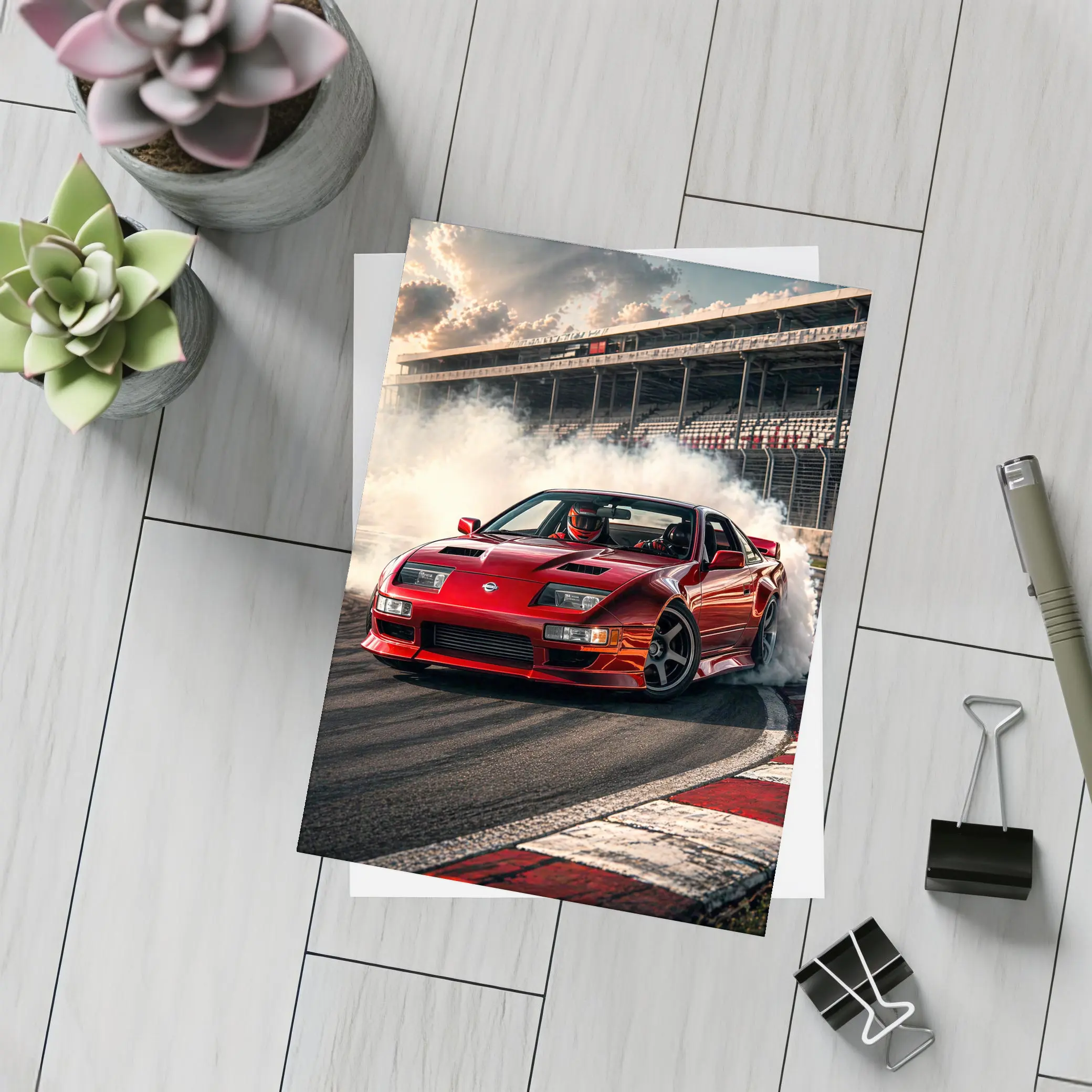 Nissan 300ZX Drifting Red Car Race Track – Postcards