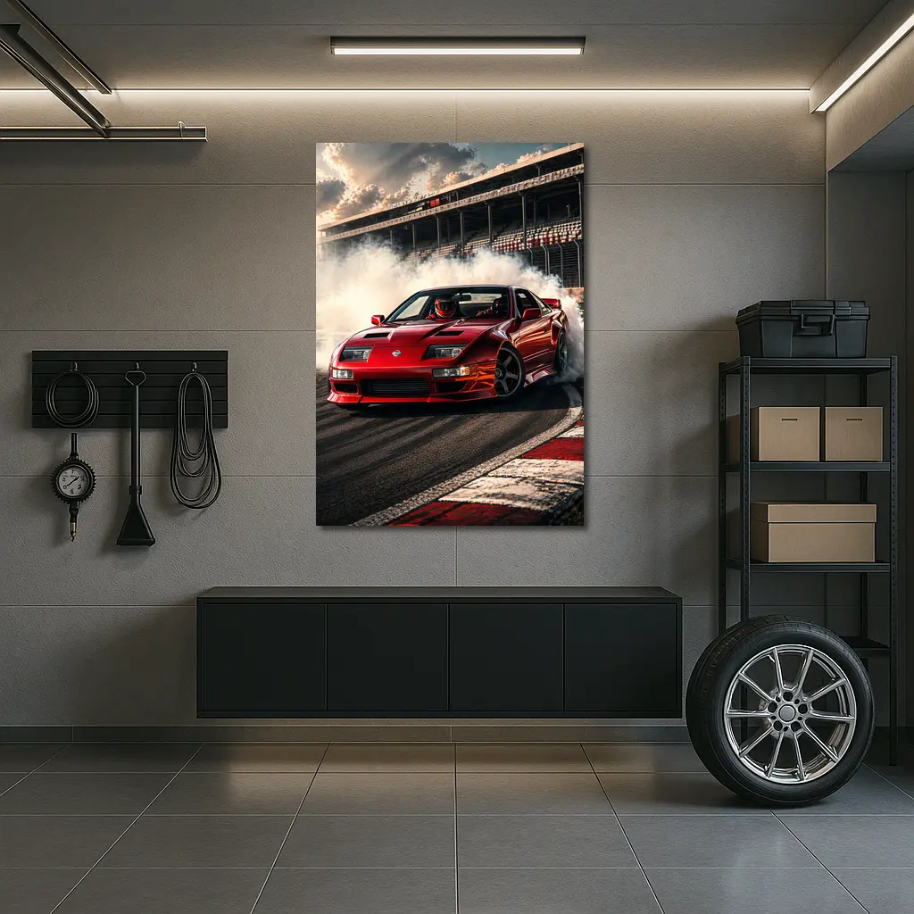 Nissan 300ZX Drifting Red Car Race Track – Wall Art