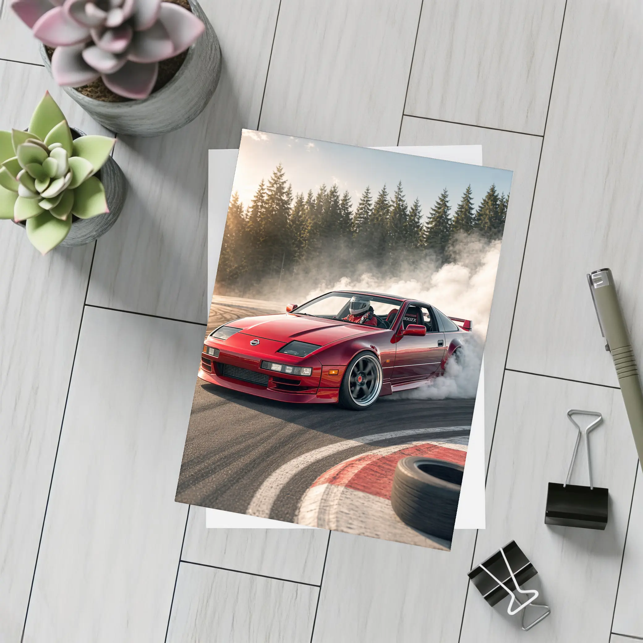 Nissan 300ZX Drifting Red Track Smoke – Postcards