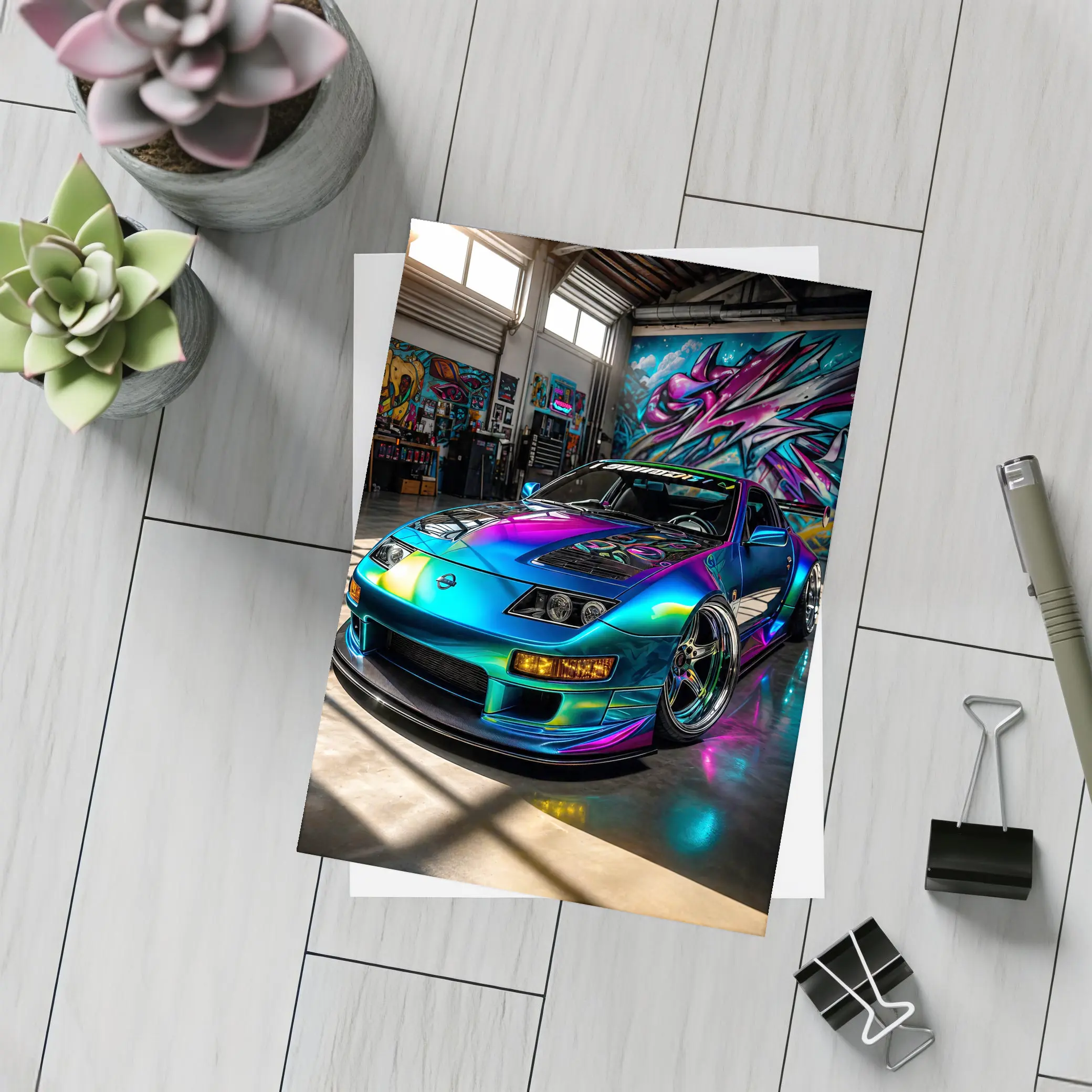 Nissan 300ZX Iridescent Wrap Garage Graffiti – Postcards