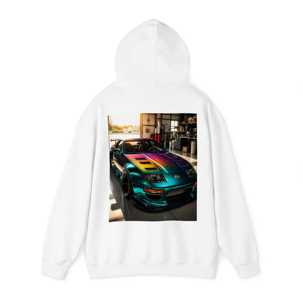 Nissan 300ZX Rainbow Paint Garage Shot – Hoodies