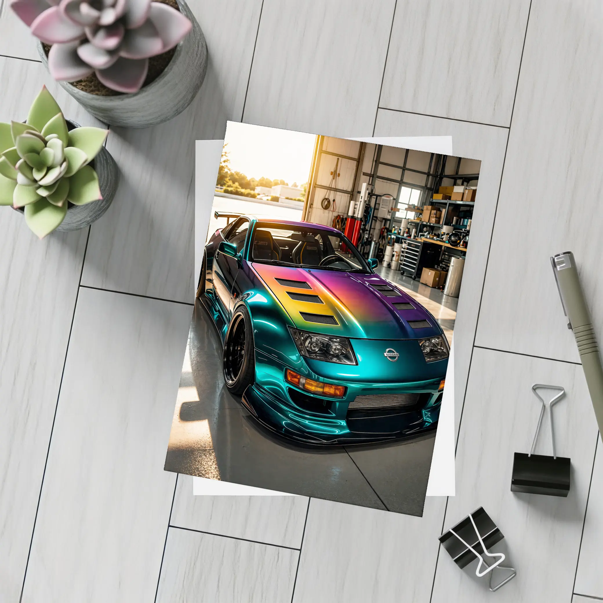 Nissan 300ZX Rainbow Paint Garage Shot – Postcards