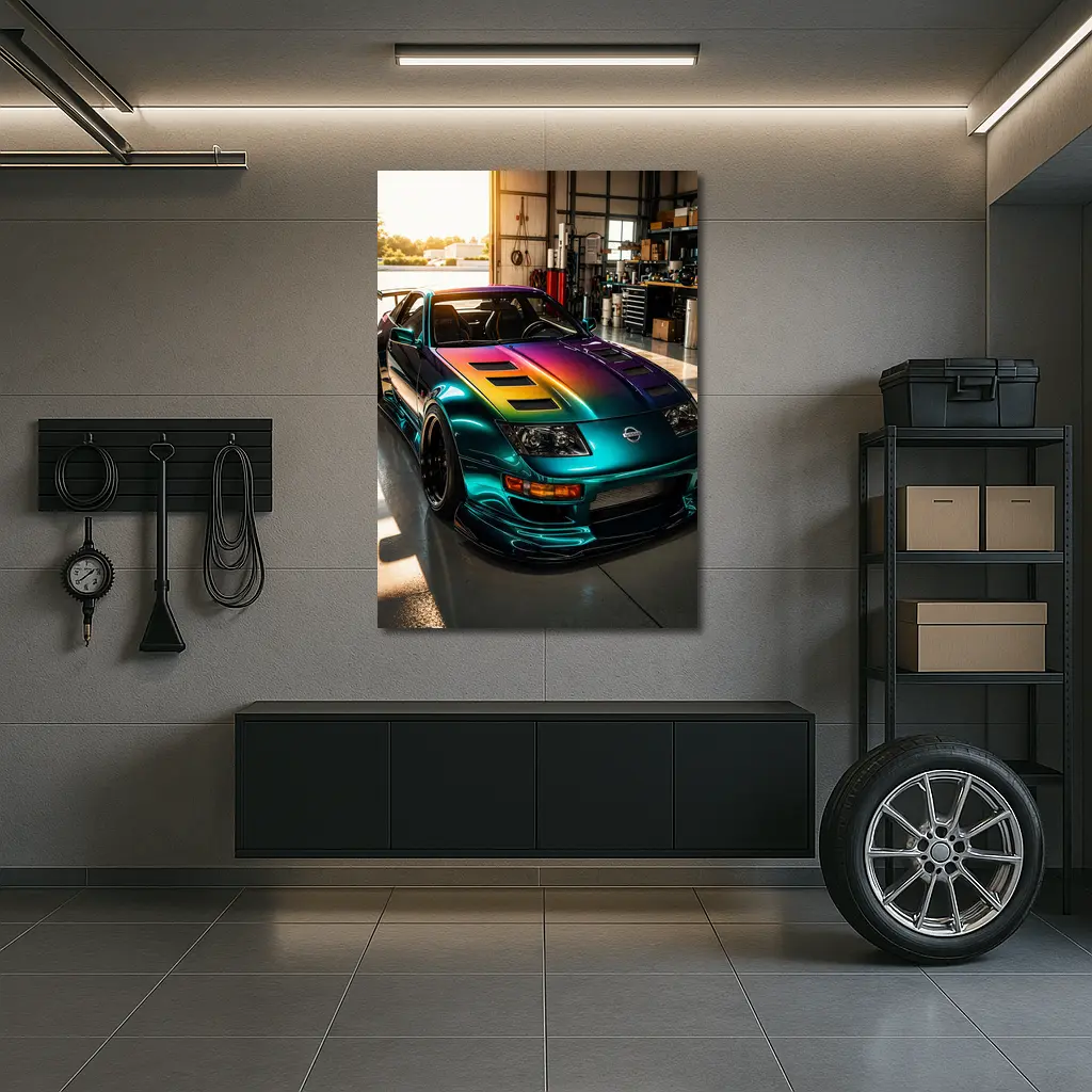 Nissan 300ZX Rainbow Paint Garage Shot – Wall Art