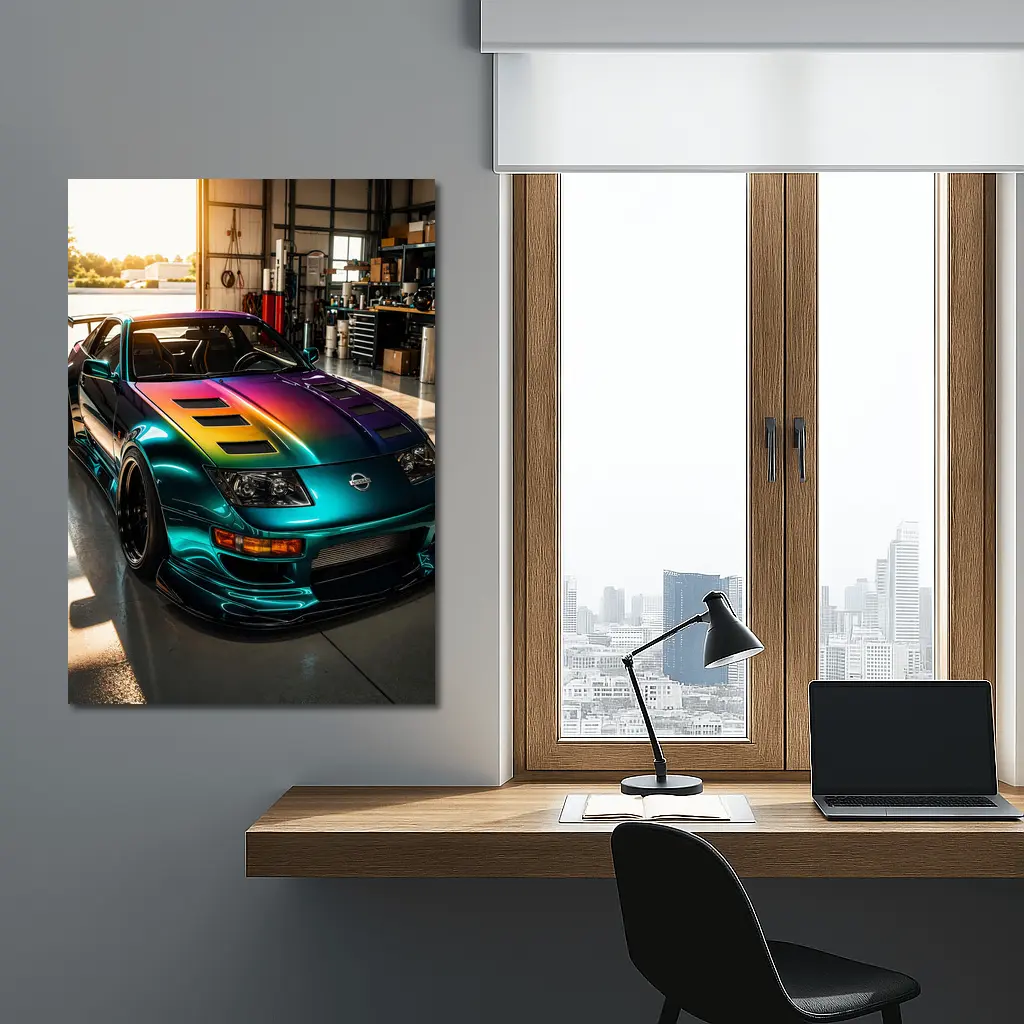 Nissan 300ZX Rainbow Paint Garage Shot – Wall Art