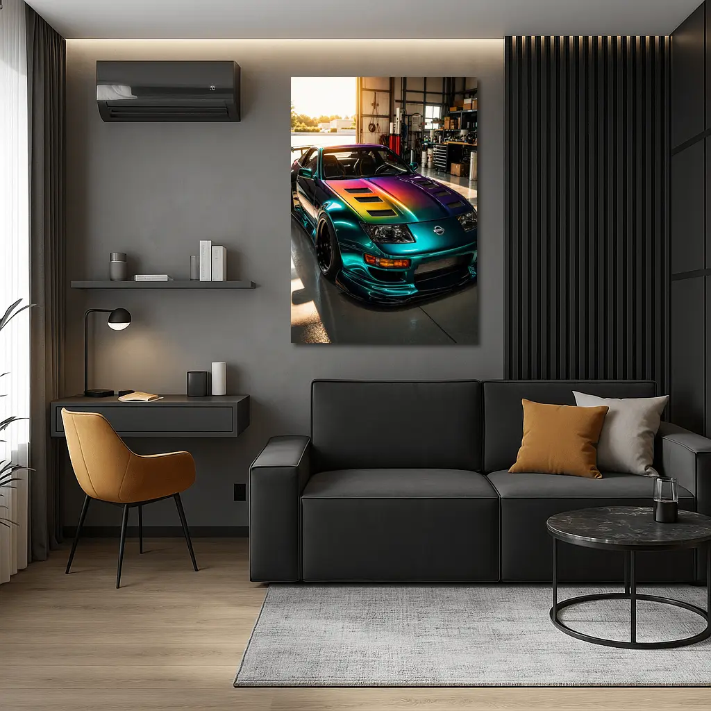 Nissan 300ZX Rainbow Paint Garage Shot – Wall Art